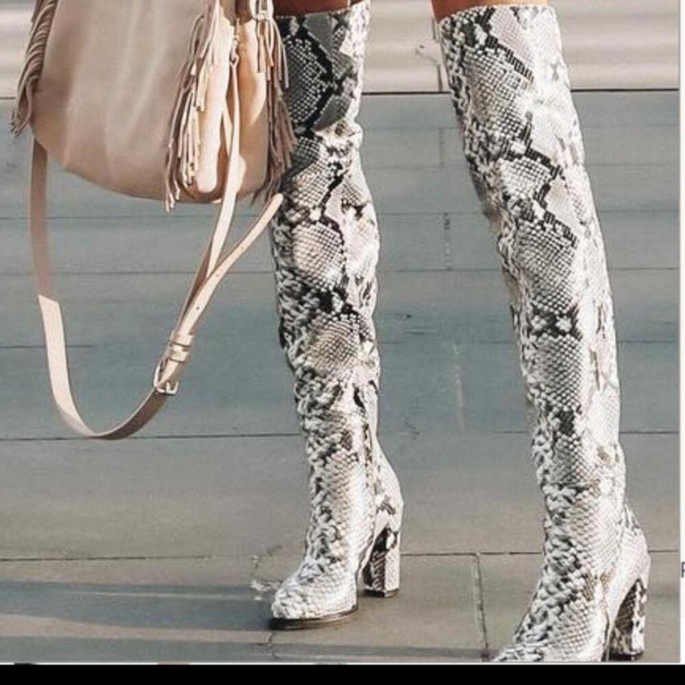 39/US8.5❤️ Alias Mae Snakeskin Leather Over Knee High Heels OTK BOOTS